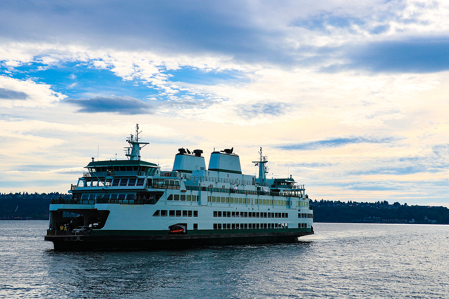 Seattle to Bremerton ferry with a beautiful view of the sky.